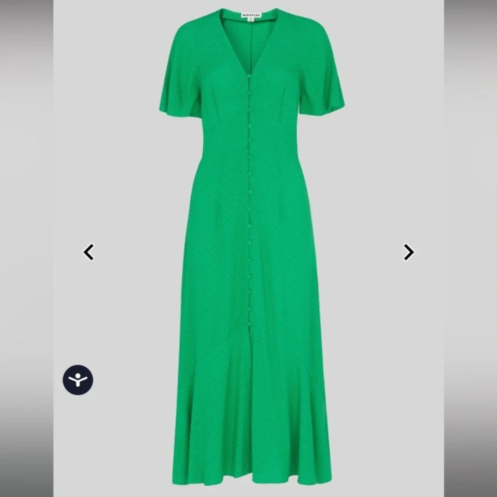 Whistles Kelly Green Micro Spot Polka Dot Modest Midi Dress Size 2 - Picture 1 of 12